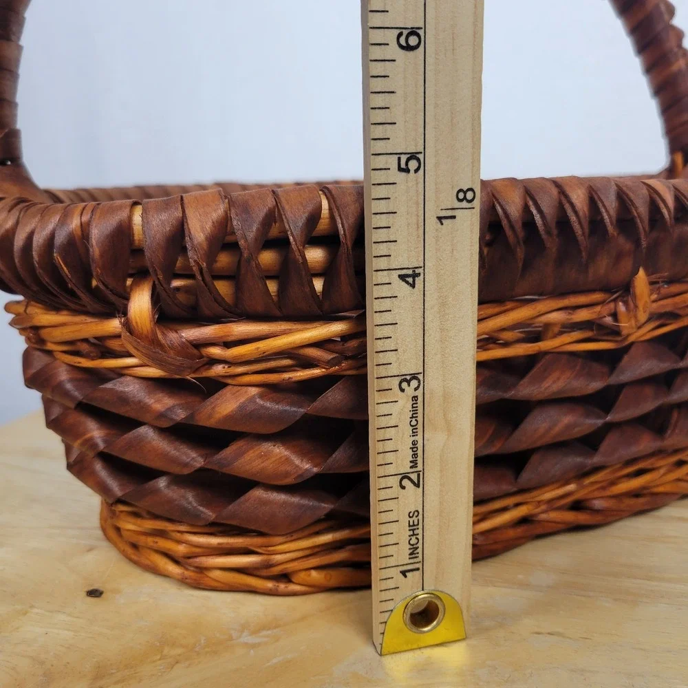 Vintage Woven Curl Splint Basket Wood Ribbon Gathering Farmhouse Oval 12x8.5x5